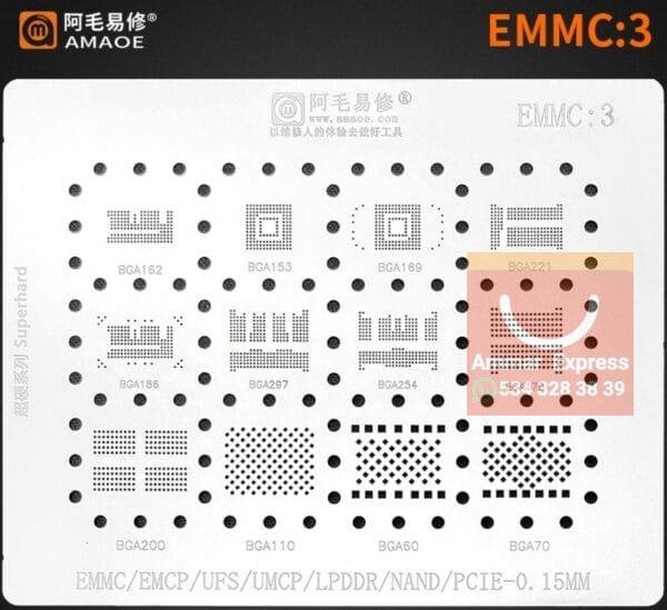 Amaoe EMMC 3 BGA Kalıp (162/153/169/221/297/186/254/178/200/110/60/70)